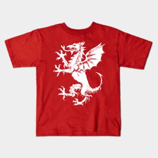Welsh Dragon White Ink Grunge Kids T-Shirt